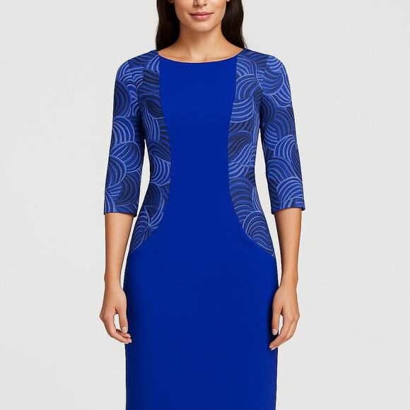 Antonio Melani Royal Blue Midi Dress Size 0 – Sheath Style with Patterned Panels - Picture 1 of 8